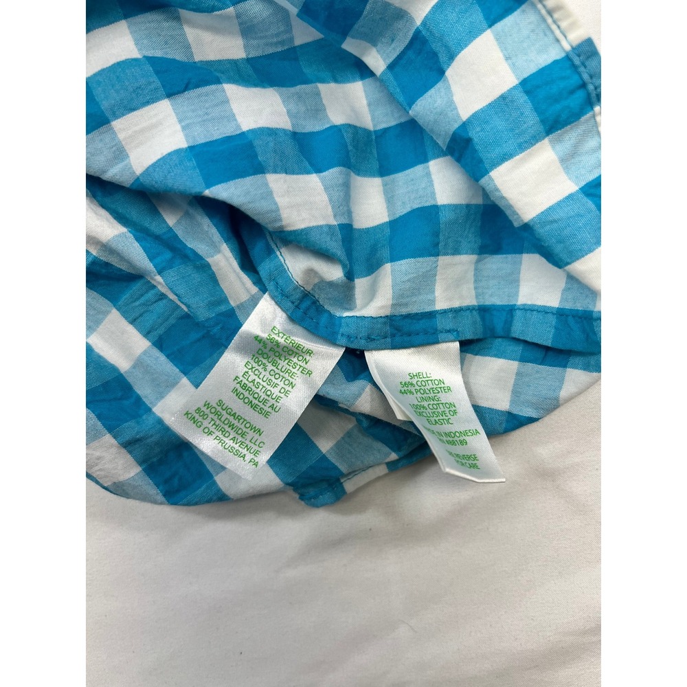 Lilly Pulitzer Gingham Tie-Front Top Puff Sleeve Blue White Blouse - Picture 4 of 5